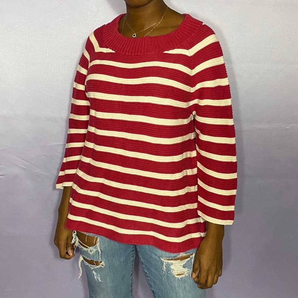 Chunky striped long-sleeve crewneck sweater XL